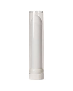 Woltra Stryptic Pencil Large standing upright displaying its white base & shaft, & hard plastic protective case