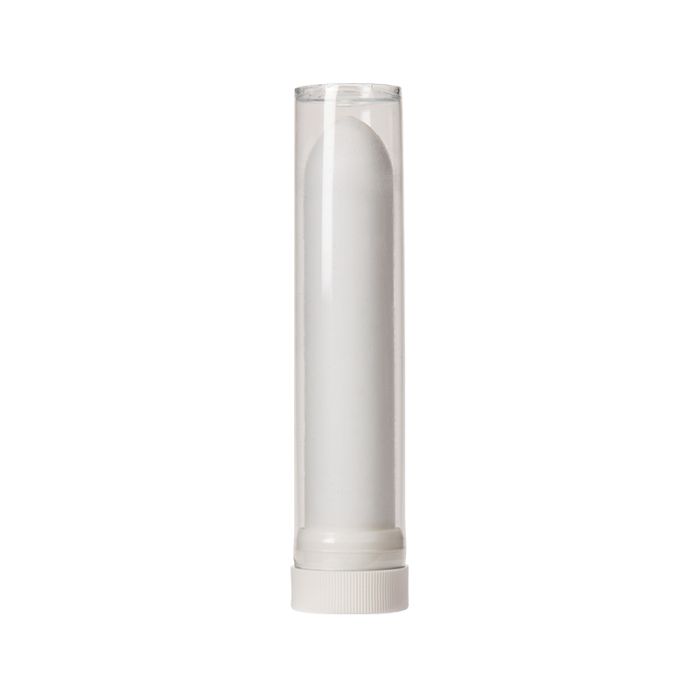 Woltra Stryptic Pencil Large standing upright displaying its white base & shaft, & hard plastic protective case